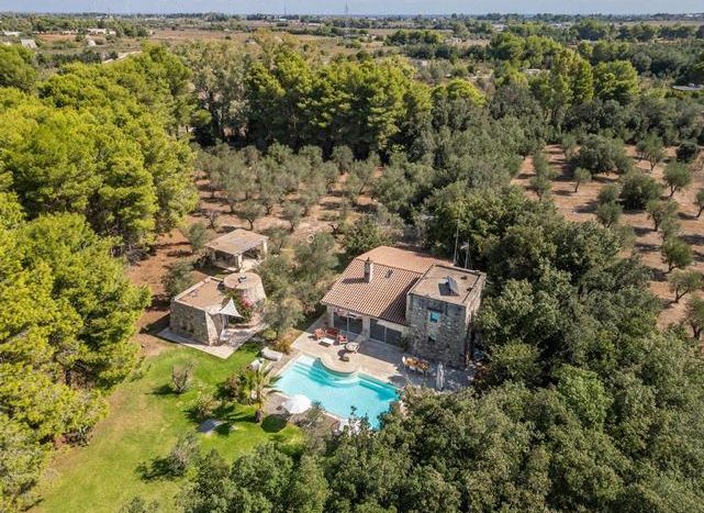 Luxury villa in Puglia with private pool,Aerial view of a luxury villa in puglia with private pool and mediterranean grounds
